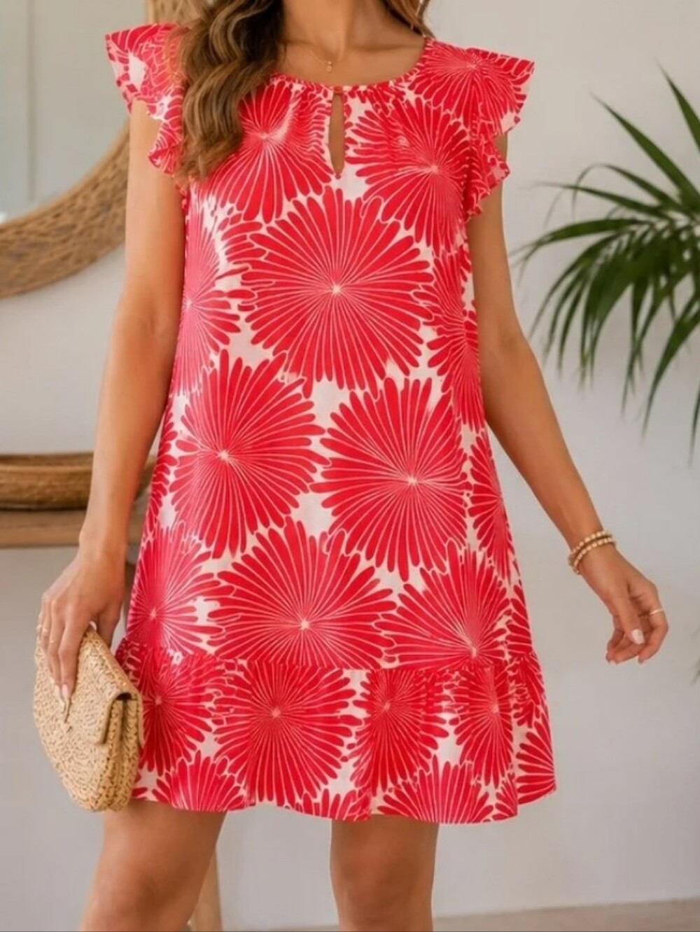 J. Crew Red and White Floral Ruffle Sleeve Dress Size XSmall